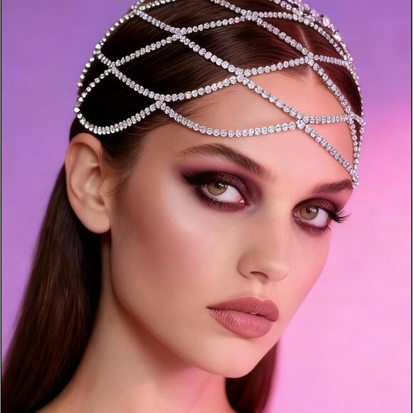 Rhinestone Head Chain Silver Gatsby Wedding Hair Accessories for Women